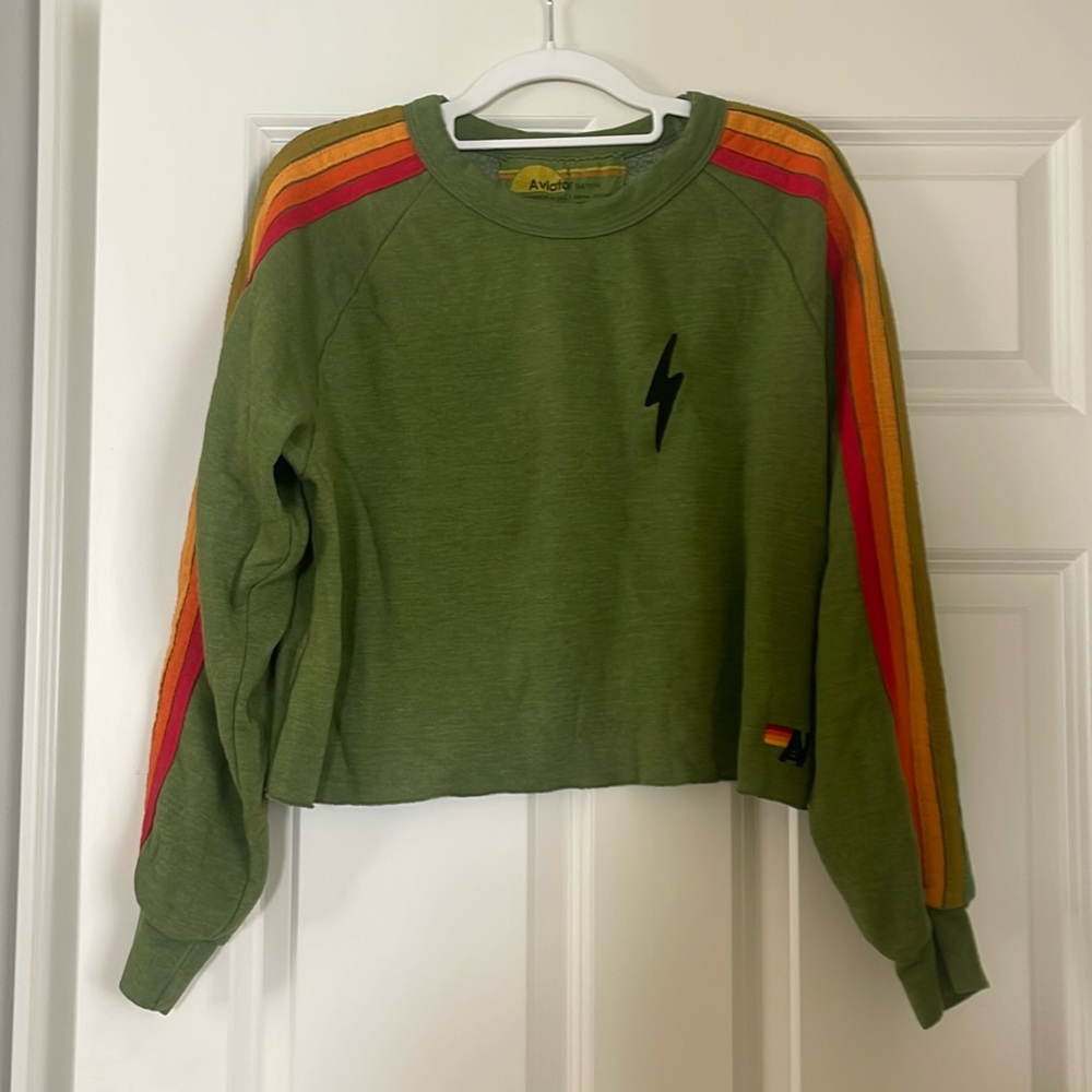 Aviator Nation Bolt Embroidery Classic Cropped Crew Sweatshirt